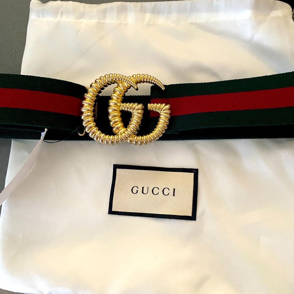 Gucci Web Elastic Belt With Torchon Double G Buckle 'Green/Red'